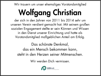 Traueranzeige von Wolfgang Christian von Mülheimer Woche