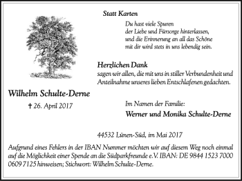 Traueranzeige von Wilhelm Schulte-Derne von Lüner Anzeiger