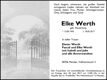 Traueranzeige von Elke Werth von Stadtspiegel Menden + Froendenberg