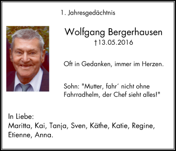 Traueranzeige von Wolfgang Bergerhausen von Mülheimer Woche