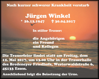 Traueranzeige von Jürgen Winkel von Stadtspiegel Gladbeck