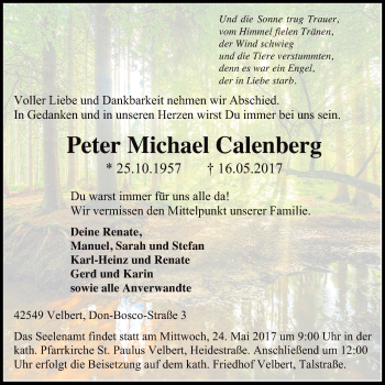 Traueranzeige von Peter Michael Calenberg von Stadtanzeiger Velbert + Heiligenhaus