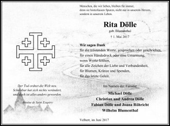 Traueranzeige von Rita Dölle von Stadtanzeiger Velbert + Heiligenhaus