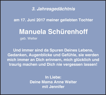 Traueranzeige von Manuela Schürenhoff von Ruhr Kurier