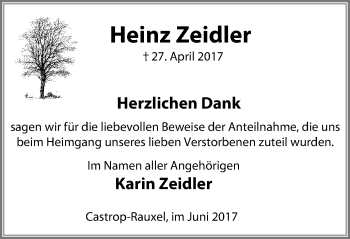 Traueranzeige von Heinz Zeidler von Stadtanz.Castrop-Rauxel
