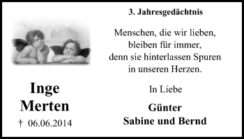 Traueranzeige von Inge Merten von Wochen-Anzeiger Oberhausen