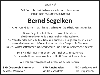 Traueranzeige von Bernd Segelken von Stadtanzeiger Emmerich/Rees/Isselburg + Klever Wochenblatt