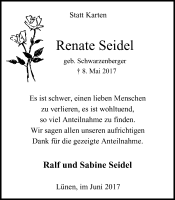 Traueranzeige von Renate Seidel von Lüner Anzeiger