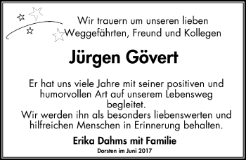Traueranzeige von Jürgen Gövert von Stadtspiegel Haltern + Dorsten