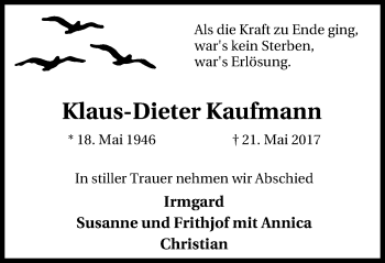 Traueranzeigen von KlausDieter Kaufmann TrauerinNRW.de