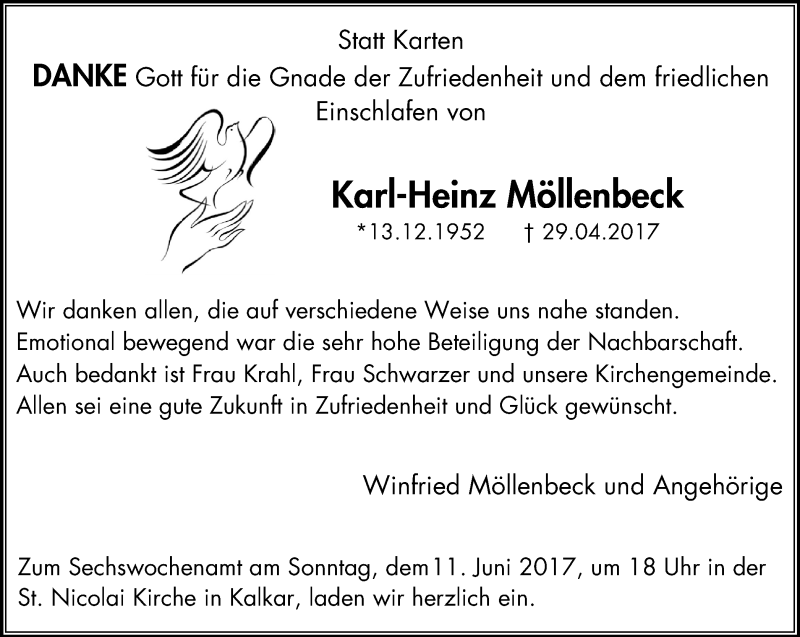  Traueranzeige für Karl-Heinz Möllenbeck vom 03.06.2017 aus Klever Wochenblatt