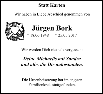 Traueranzeige von Jürgen Bork von Nord Anzeiger Essen