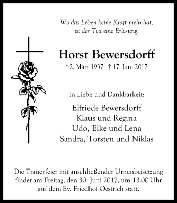 Traueranzeige von Horst Bewersdorff von Stadtspiegel Iserlohn + Hemer