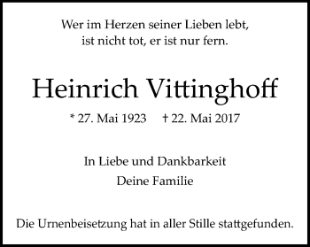 Traueranzeige von Heinrich Vittinghoff von Mülheimer Woche