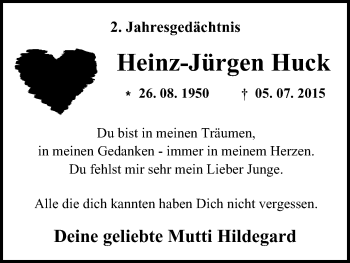 Traueranzeige von Heinz-Jürgen Huck von Wochen-Anzeiger Oberhausen