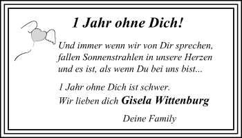 Traueranzeige von Gisela Wittenburg von Stadtspiegel Gladbeck