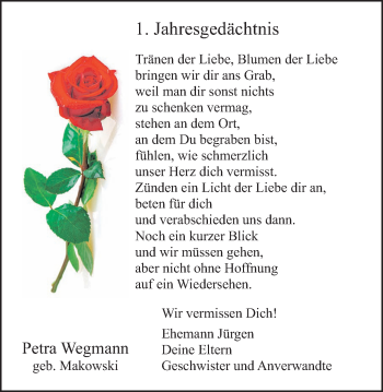 Traueranzeige von Petra Wegmann von Stadtspiegel Gelsenkirchen