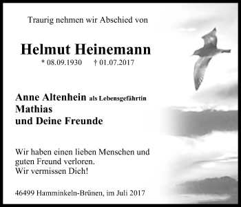 Traueranzeige von Helmut Heinemann von Der Weseler + Der Xantener