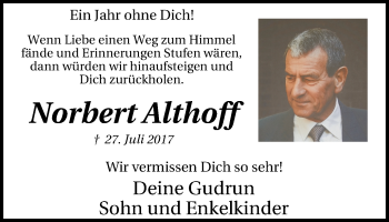 Traueranzeige von Norbert Althoff von Lüner Anzeiger