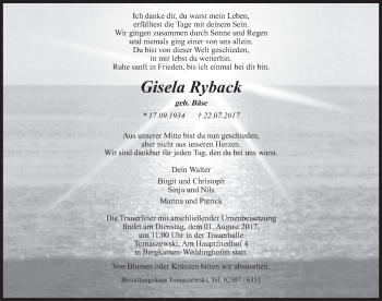 Traueranzeige von Gisela Ryback von Lüner Anzeiger