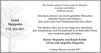 Traueranzeige von Ursel Steppuhn von Stadtanz.Castrop-Rauxel