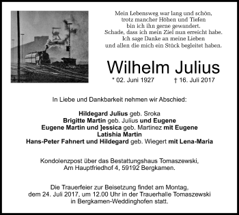 Traueranzeige von Wilhelm Julius von Stadtspiegel Kamen + Unna