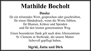 Traueranzeige von Mathilde Bocholt von Wochen-Anzeiger Oberhausen