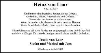 Traueranzeige von Heinz von Laar von Wochen-Anzeiger Oberhausen