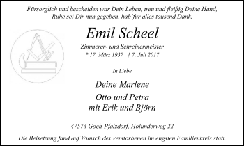 Traueranzeige von Emil Scheel von Gocher Wochenblatt