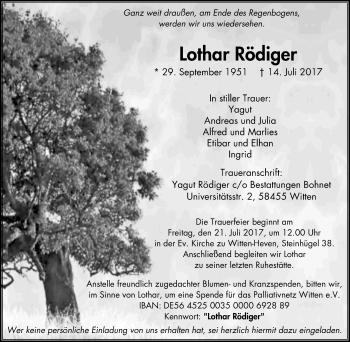 Traueranzeige von Lothar Rödiger von Witten aktuell