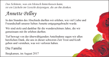 Traueranzeige von Annette Pellny von Stadtspiegel Kamen + Unna
