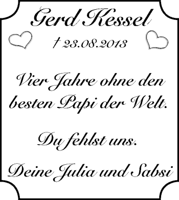 Traueranzeige von Gerd Kessel von Wochen-Anzeiger Oberhausen
