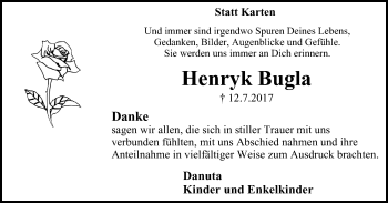 Traueranzeige von Henryk Bugla von Lüner Anzeiger