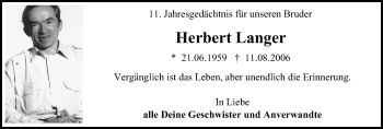 Traueranzeige von Herbert Langer von Wochen-Anzeiger Oberhausen