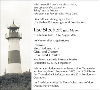 Traueranzeige von Ilse Stechert von Lüner Anzeiger