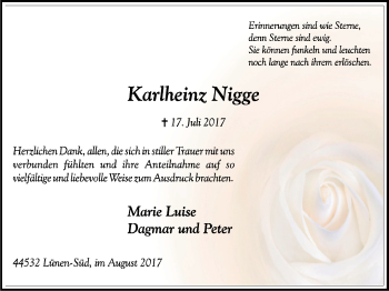 Traueranzeige von Karlheinz Nigge von Lüner Anzeiger