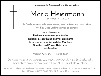 Traueranzeige von Maria Heiermann von Stadtspiegel Bottrop