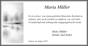 Traueranzeige von Maria Müller von Lüner Anzeiger