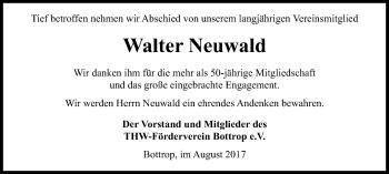 Traueranzeige von Walter Neuwald von Stadtspiegel Bottrop