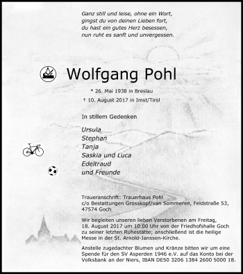 Traueranzeige von Wolfgang Pohl von Gocher Wochenblatt