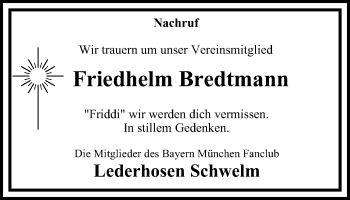 Traueranzeige von Friedhelm Bredtmann von wap Schwelm/Gevelsberg/Ennepetal