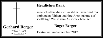 Traueranzeige von Gerhard Berger von Stadtanzeiger Dortmund