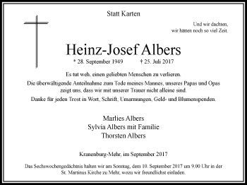 Traueranzeige von Heinz-Josef Albers von Klever Wochenblatt