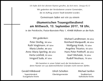 Traueranzeige von ökumenischer Gottesdienst  von Mülheimer Woche
