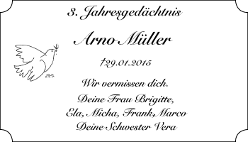 Traueranzeige von Arno Müller von Wochen-Anzeiger Oberhausen