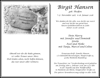 Traueranzeige von Birgit Hansen von Wochen-Anzeiger Langenfeld/Monheim/Hilden