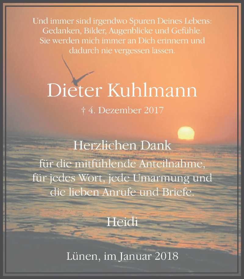  Traueranzeige für Dieter Kuhlmann vom 27.01.2018 aus Lüner Anzeiger