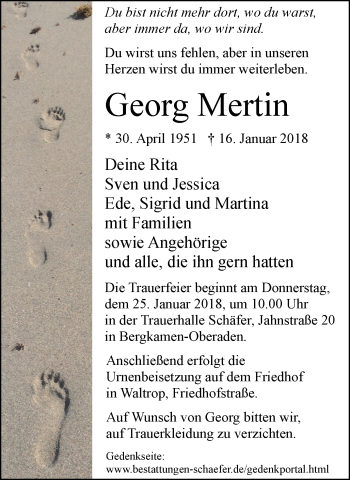 Traueranzeige von Georg Mertin von Lüner Anzeiger