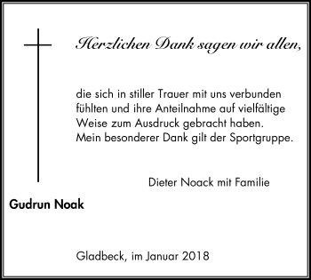 Traueranzeige von Gudrun Noak von Stadtspiegel Gladbeck