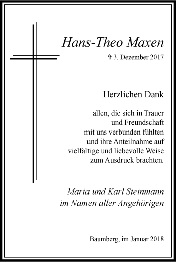 Traueranzeige von Hans-Theo Maxen von Wochen-Anzeiger Langenfeld/Monheim/Hilden